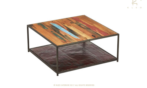 Kleo mesa de centro de estructura metálica color negro y madera reciclada de barco