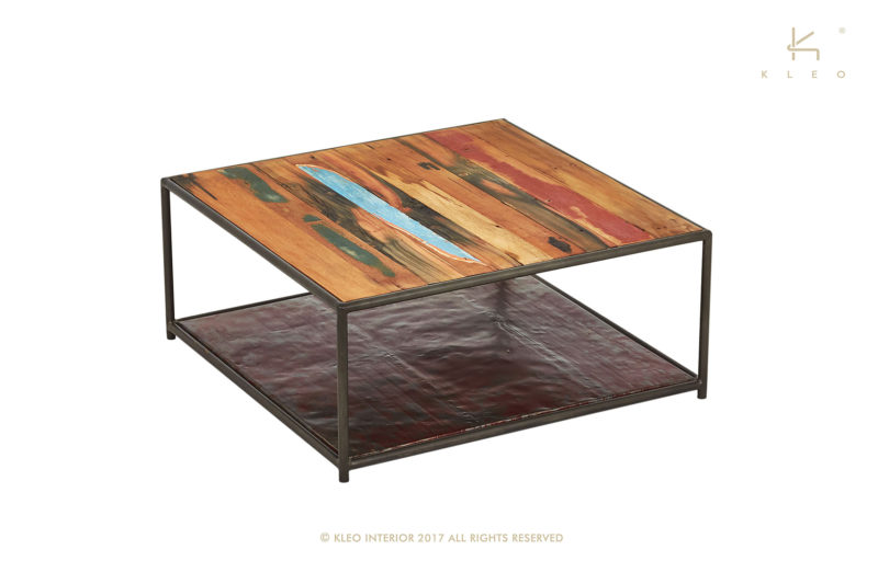 Kleo mesa de centro de estructura metálica color negro y madera reciclada de barco