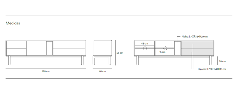 Corvo - Mueble TV 2P2C1H 180 CM Gris Perla - Imagen 9
