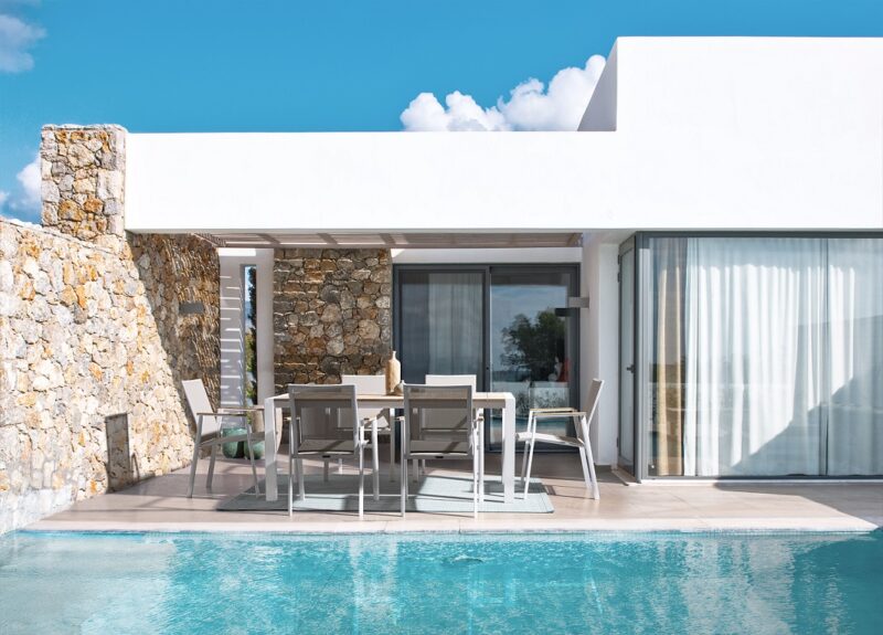 Cameron - Mesa de exterior de 180 cm Blanco/Teca - Imagen 9