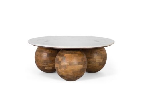 Delod - Mesa de centro redonda de 92 cm Mármol/Teca