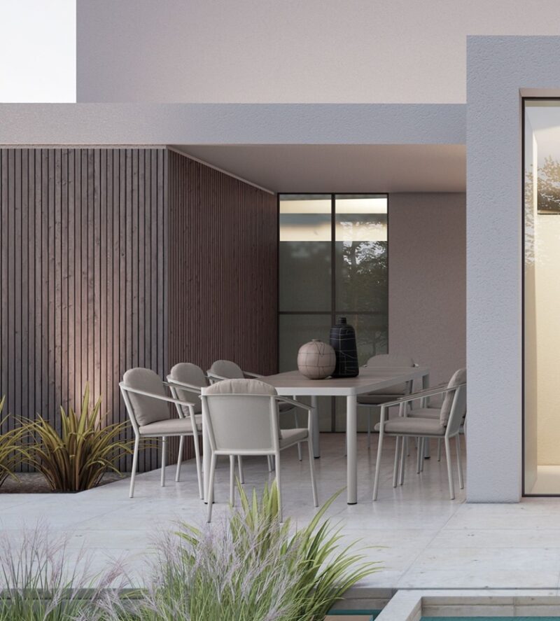 Ulises - Conjunto de mesa y sillas para exterior, Vapor - Imagen 15