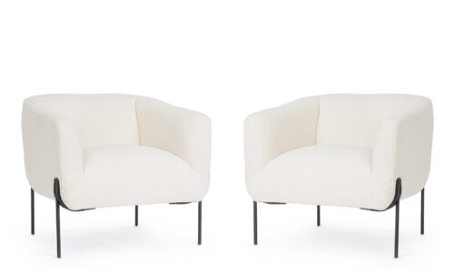 Claudine - Sillón tapizado, Negro/Blanco (Pack 2 uds)