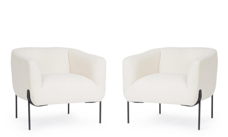 Claudine - Sillón tapizado, Negro/Blanco (Pack 2 uds)