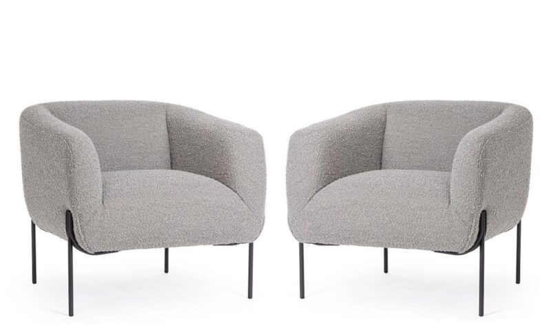 Claudine - Sillón tapizado, Negro/Gris (Pack 2 uds)