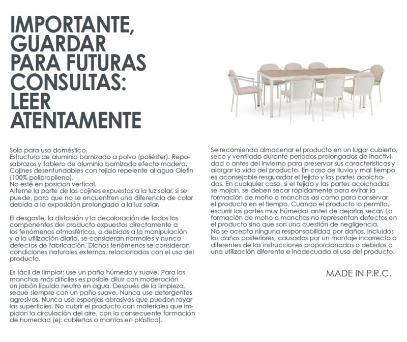 Ulises - Conjunto de mesa y sillas para exterior, Vapor - Imagen 17