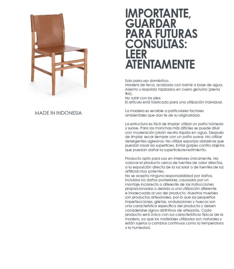 Caroline - Silla de comedor, Teca/Coñac - Imagen 11