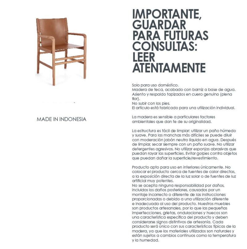 Caroline - Silla con brazos, Teca/Coñac - Imagen 12