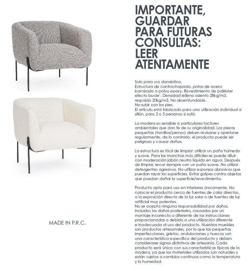 Claudine - Sillón tapizado, Negro/Blanco (Pack 2 uds) - Imagen 13