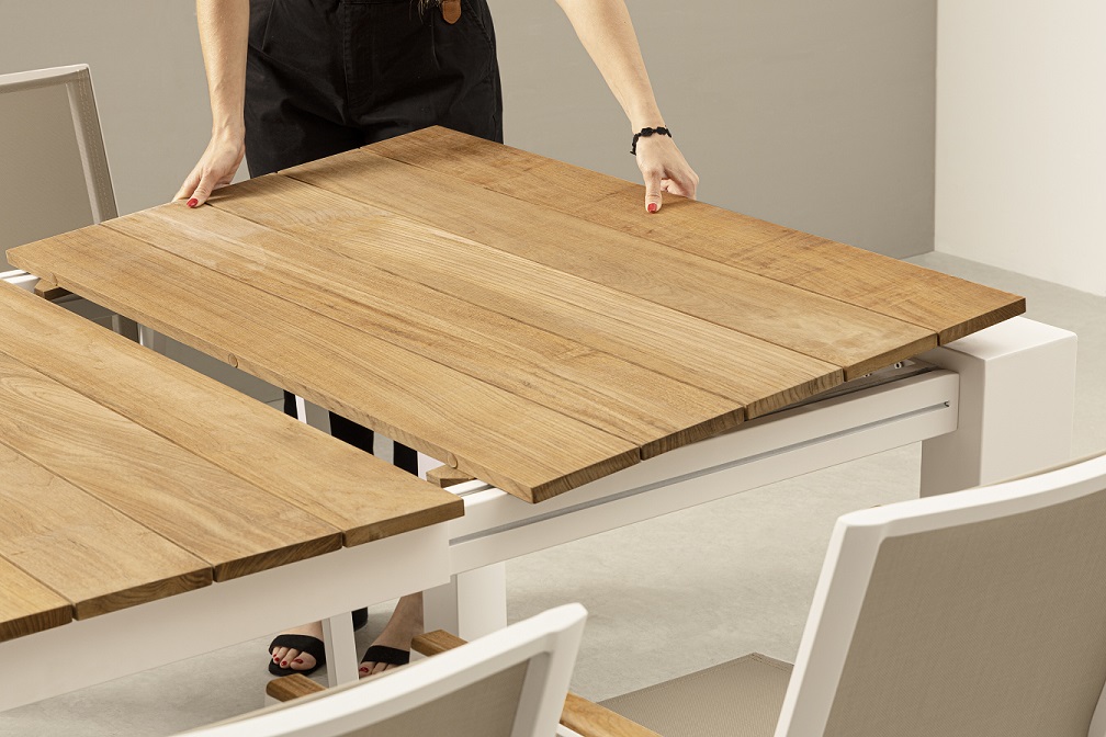 Camerón - Mesa para exterior de 228 (294) cm Blanco/Teca - Imagen 12