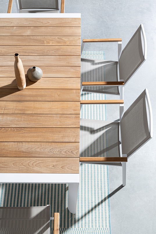 Camerón - Mesa para exterior de 228 (294) cm Blanco/Teca - Imagen 9