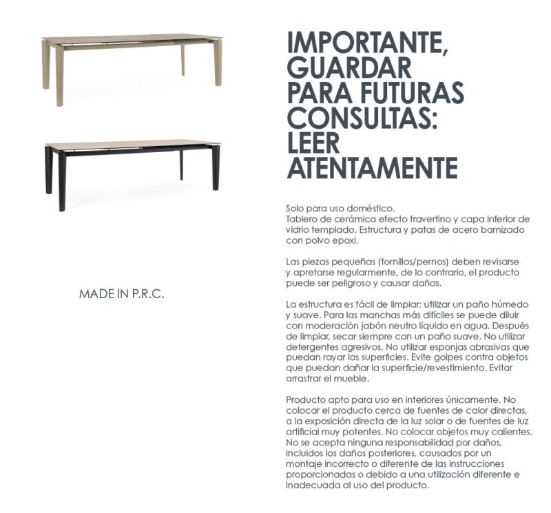 Asiri - Mesa de comedor de 180 (ext. 250) x 100 cm Beige - Imagen 10