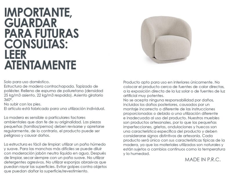 Brittany - Sillón giratorio, Natural - Imagen 7