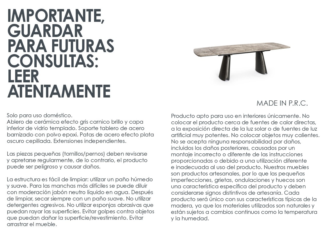 Cile - Mesa de comedor de 180 (ext. 220/260) x 100 cm Nordic - Imagen 8